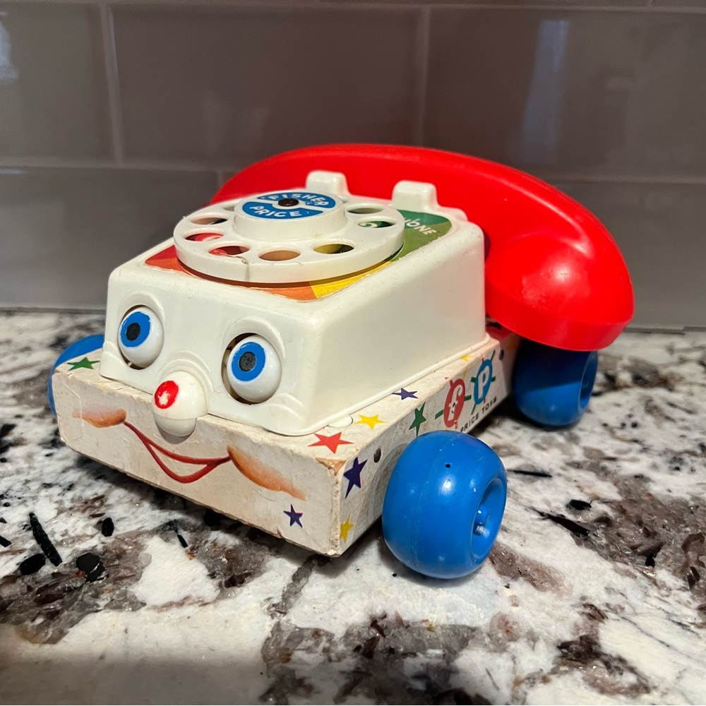 Vintage 1961 Chatter Phone Fisher Price Wooden Telephone Pull Toy